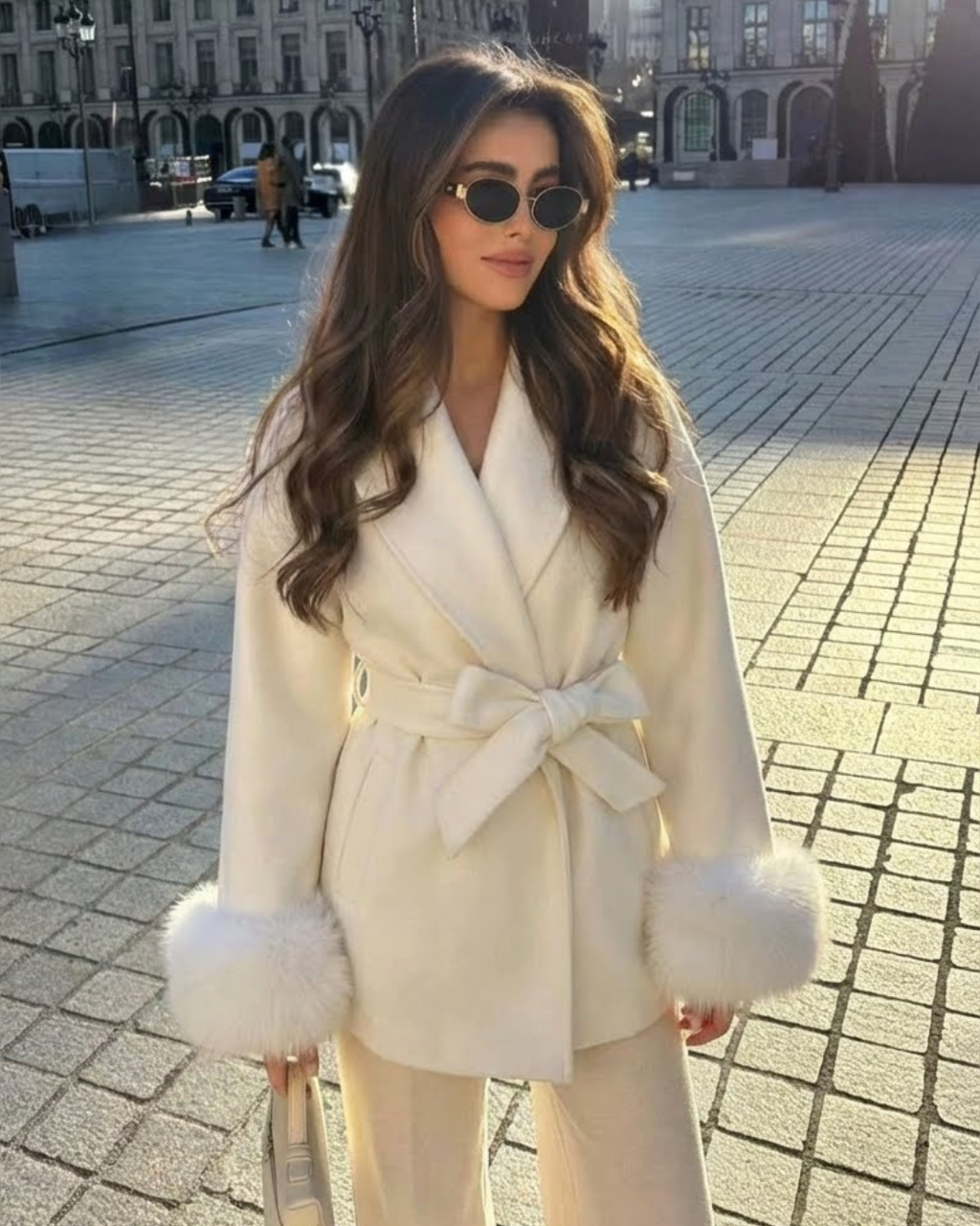 Cappotto Serena in misto lana con polsini in pelliccia sintetica