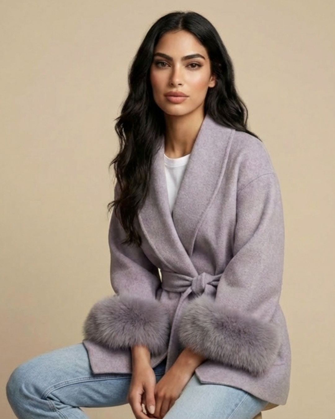 Cappotto Serena in misto lana con polsini in pelliccia sintetica
