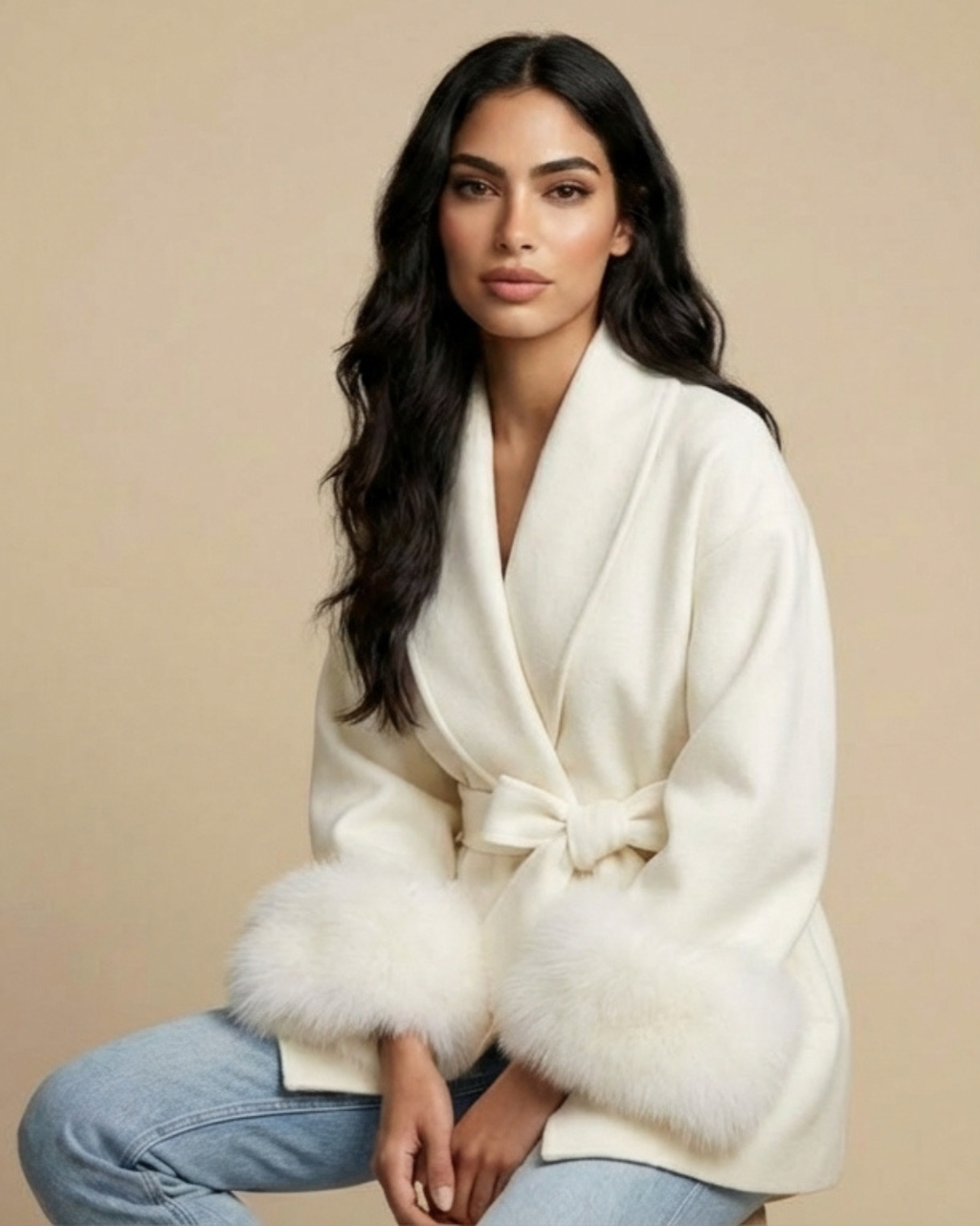 Cappotto Serena in misto lana con polsini in pelliccia sintetica