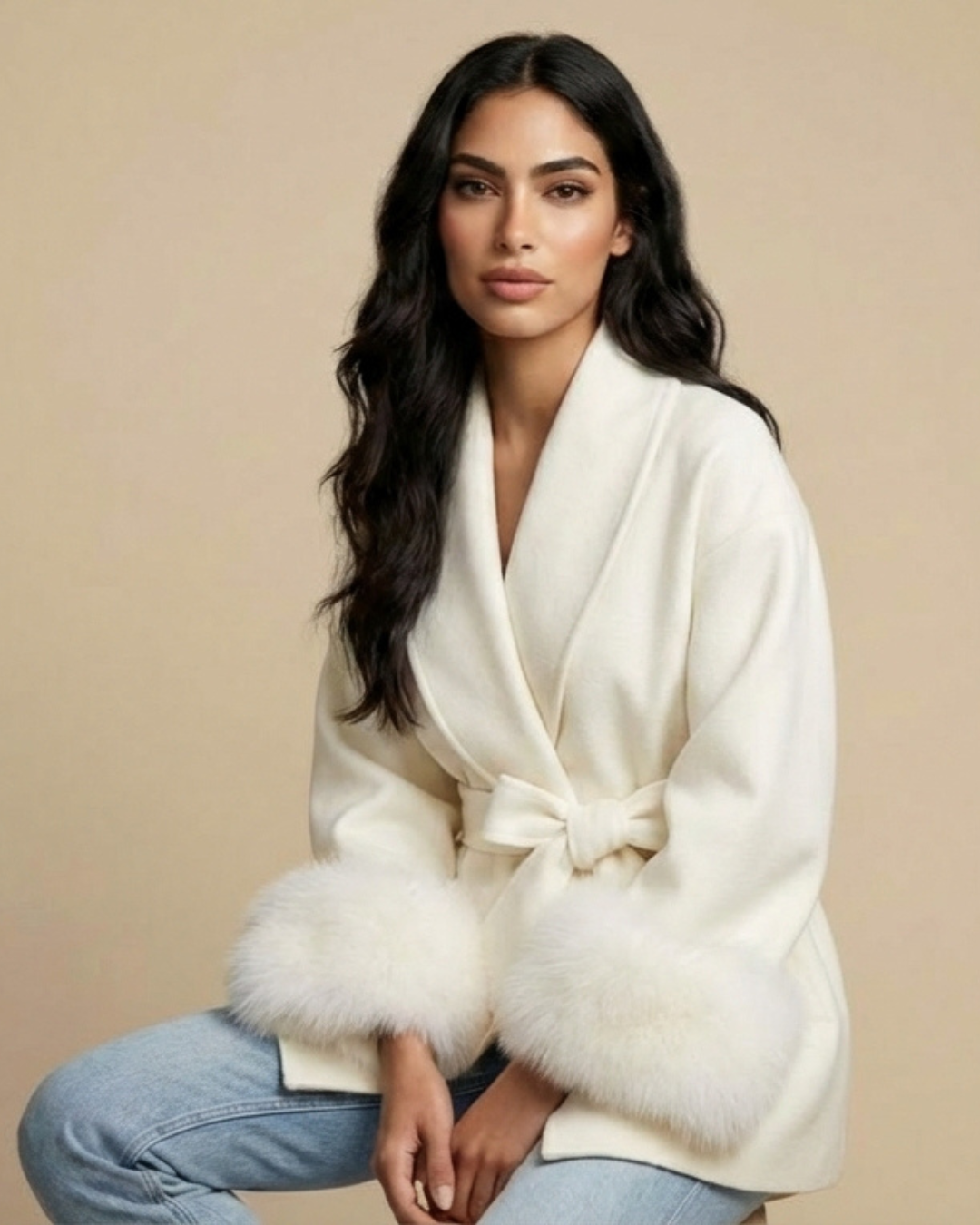 Cappotto Serena in misto lana con polsini in pelliccia sintetica