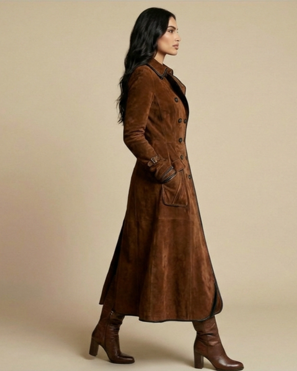 Cappotto Gisella lungo in microfibra effetto camoscio