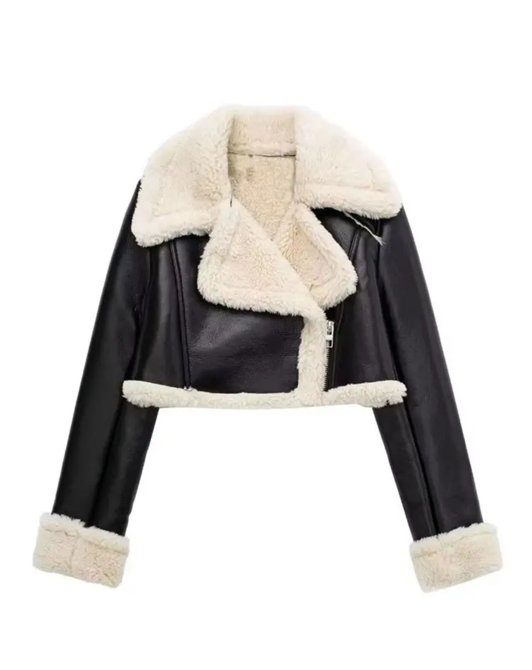 Giacca Chiara corta in similpelle con interno in eco montone