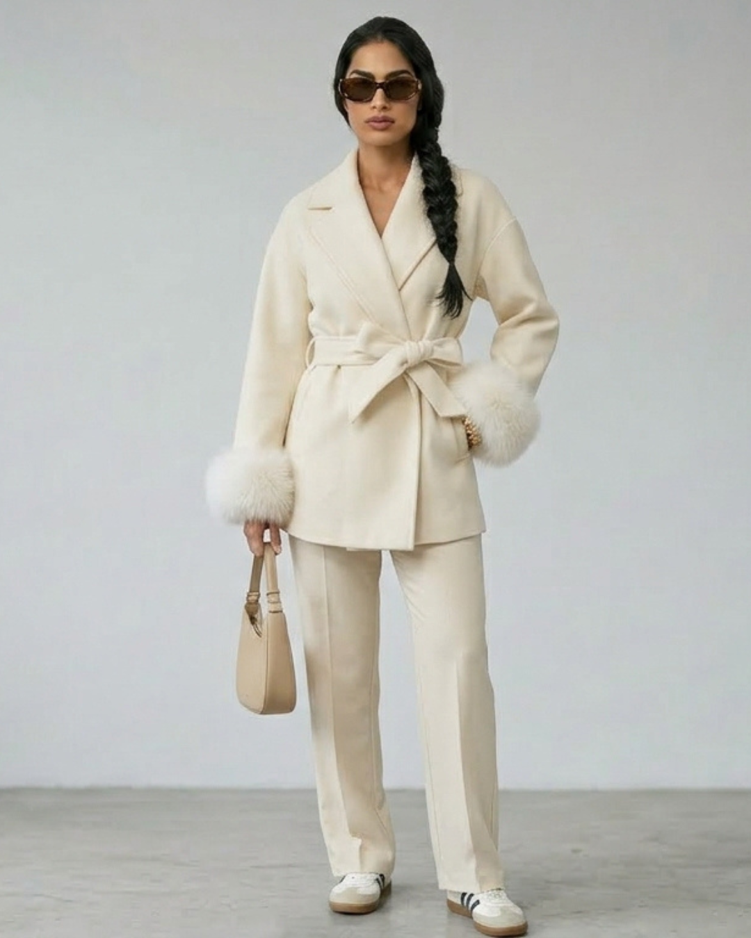 Cappotto Serena in misto lana con polsini in pelliccia sintetica