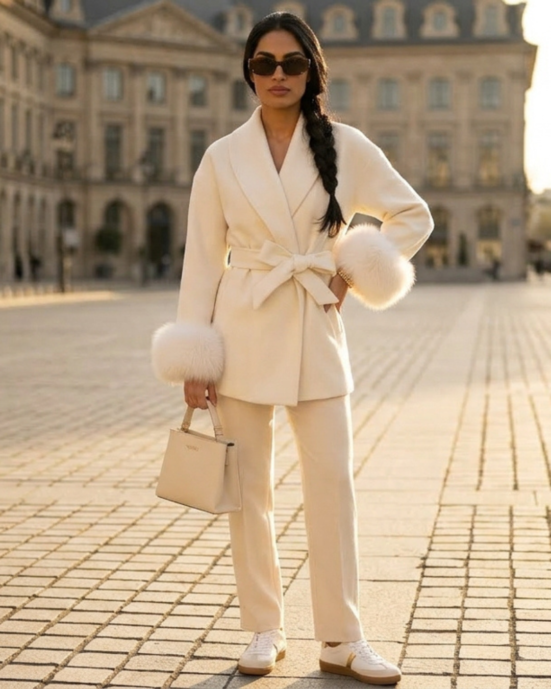 Cappotto Serena in misto lana con polsini in pelliccia sintetica