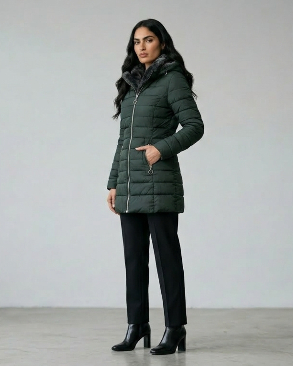 Piumino Selena corto con fodera in pelliccia sintetica