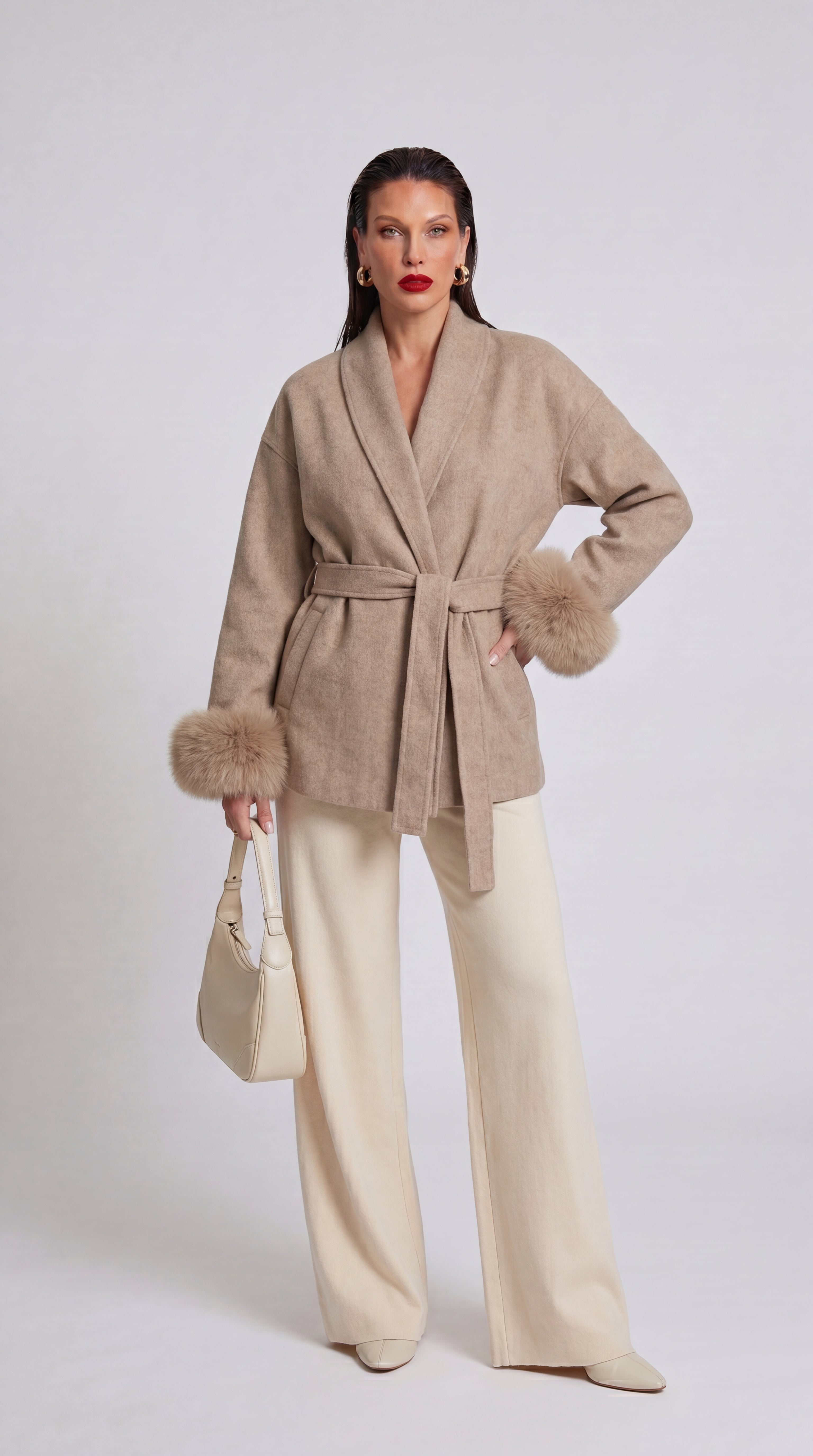 Cappotto Serena in misto lana con polsini in pelliccia sintetica